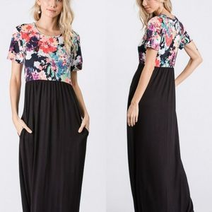 Floral Black Maxi Dress S M L